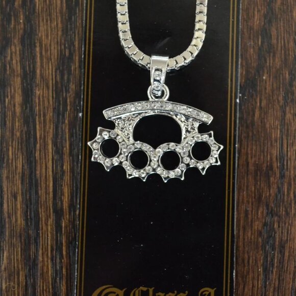 ICED CZ Other - Lot of 5 Men's Iced Cz Knuckle Duster Pendant Hip Hop Necklace silver tone NWT